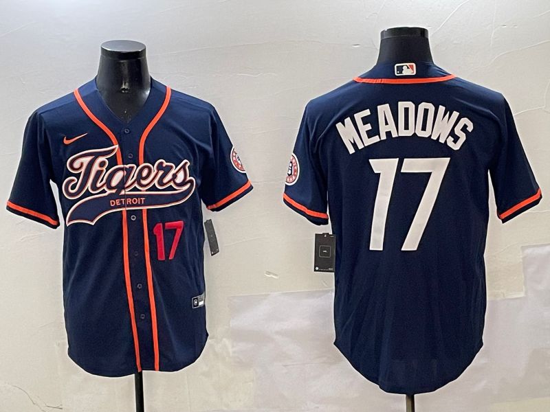 Men Detroit Tigers 17 Meadows Blue Jointly Name 2025 Nike MLB Jersey style 3